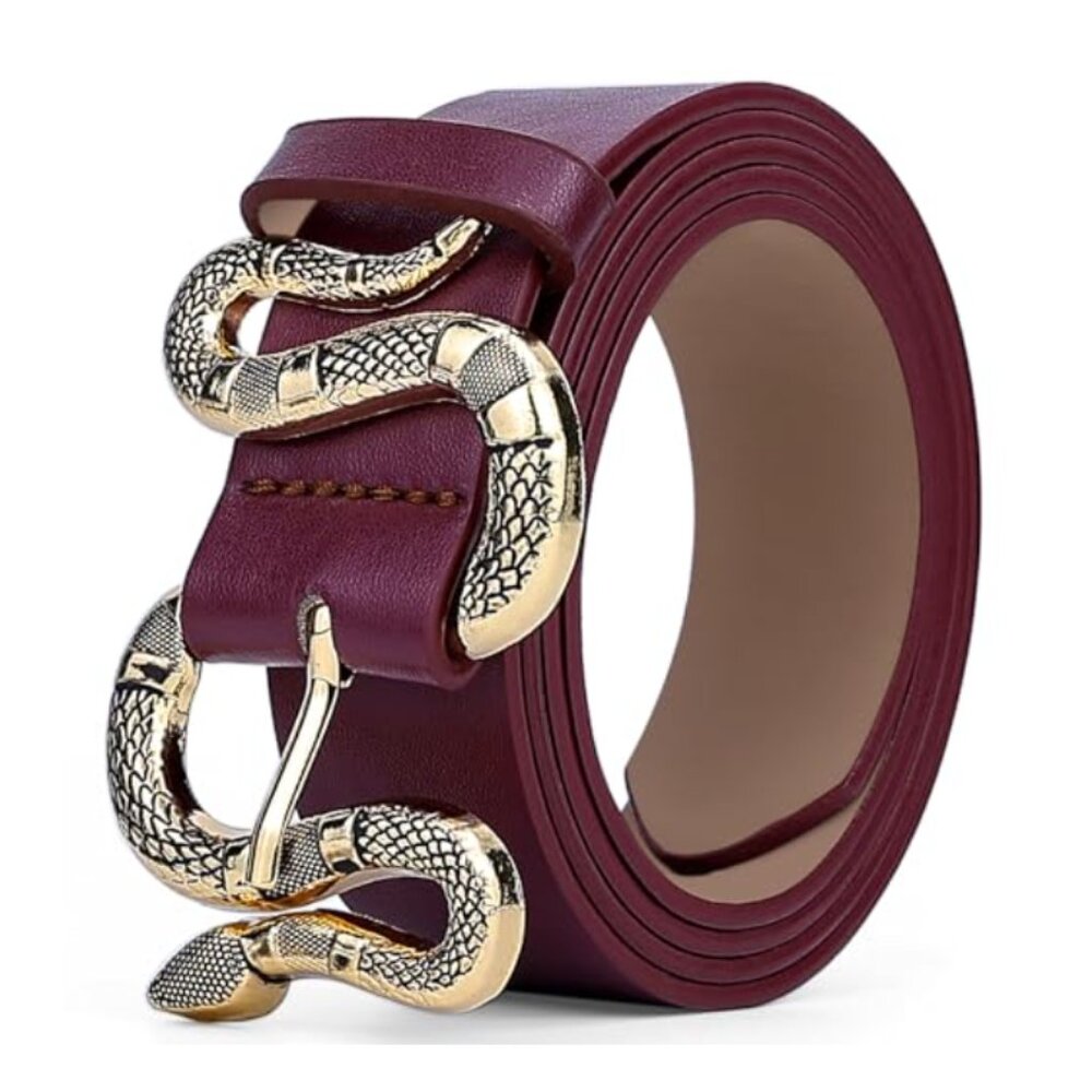 Leather Adjustable Western Snake Buckle Belt